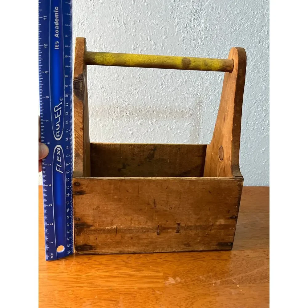 Vintage Wooden Tool Caddy Primitive Farmhouse Tote Box Rustic Carrier